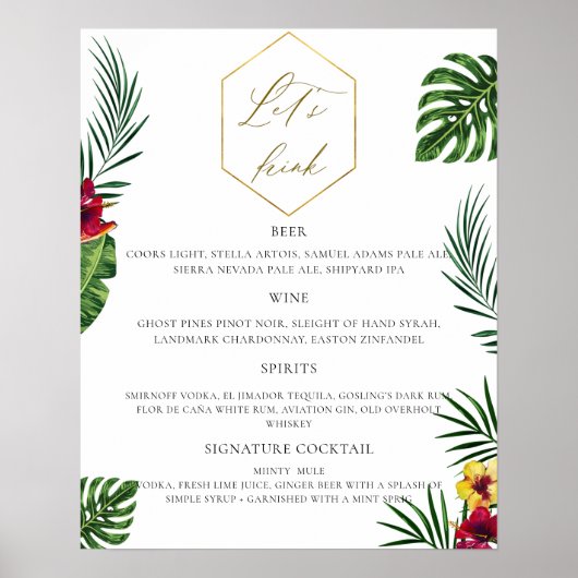 Tropical Wedding Bar Menu ポスター (正面)