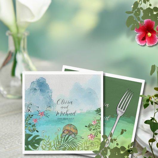 Tropical Wedding Napkin Charming Sea Turtle Decor スタンダードランチョンナプキン