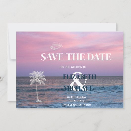 Tropical Wedding Sunrise Ocean Beach Save The Date セーブザデート (正面)