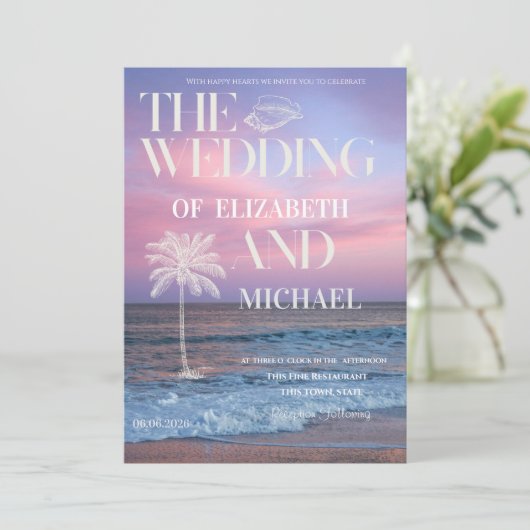 Tropical Wedding Sunrise Ocean Beach Wedding 招待状 (スタンド正面)