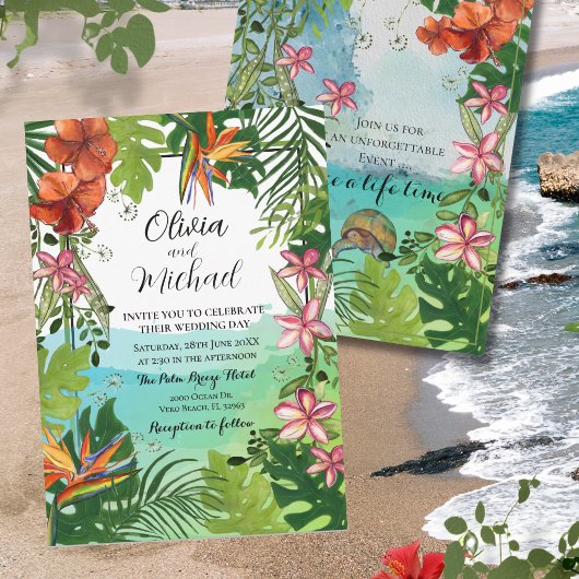 Tropical Wedding  Watercolor Unique Hand Painted 招待状