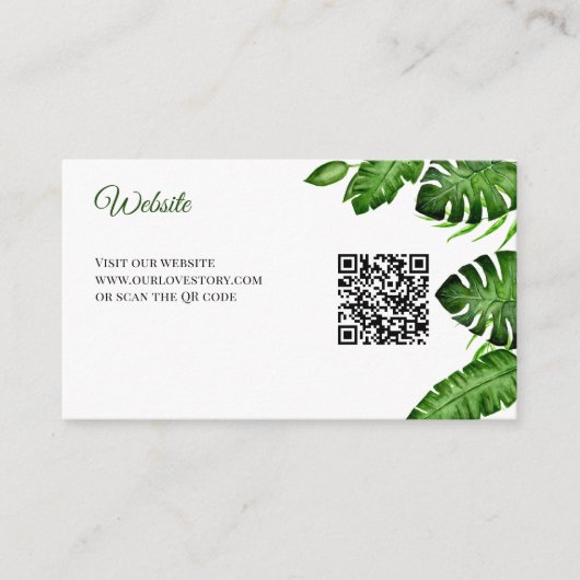 Tropical Wedding Website QR Code Monstera Greenery エンクロージャーカード (正面)