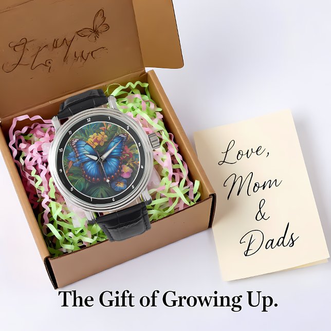 Tropical Whisper" - Blue Butterfly 腕時計 (クリエイターアップロード済み)