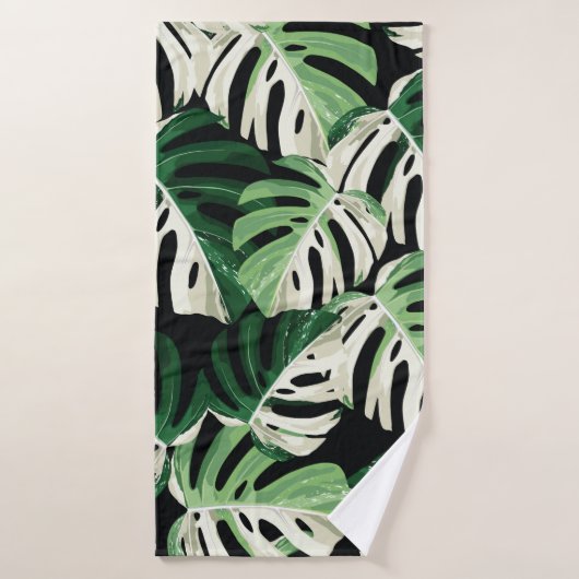 Tropical white green monstera leaf illustration. E バスタオル (バスタオル)