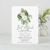 Tropical White Hibiscus Botanical Bat Mitzvah 招待状 (スタンド正面)