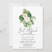 Tropical White Hibiscus Botanical Bat Mitzvah 招待状 (正面)