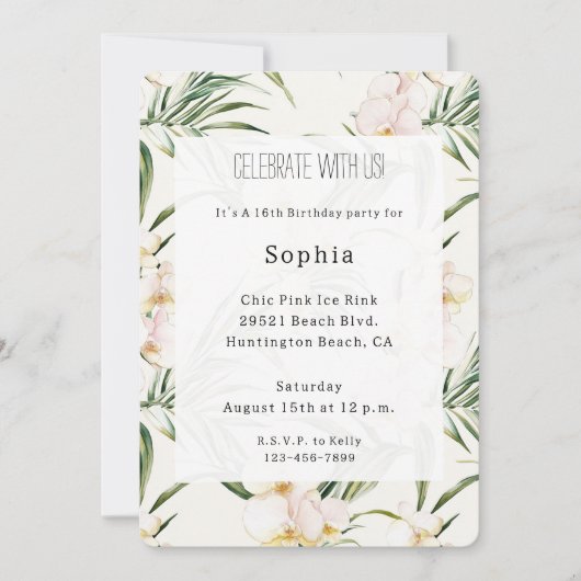 Tropical White Orchid Flowers Birthday 招待状 (正面)