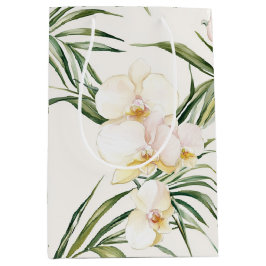 Tropical White Orchid Flowers Bridal Shower ミディアムペーパーバッグ