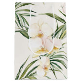 Tropical White Orchid Flowers Bridal Shower ミディアムペーパーバッグ (裏面)