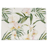Tropical White Orchid Flowers Wedding ラージペーパーバッグ (正面)