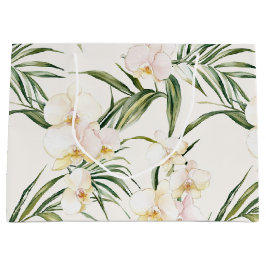Tropical White Orchid Flowers Wedding ラージペーパーバッグ