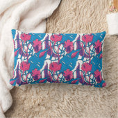 Tropical Wild Flowers Blue Pink Modern Exotic ランバークッション (ブランケット)