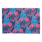 Tropical Wild Flowers Blue Pink Modern Exotic 枕カバー (正面)