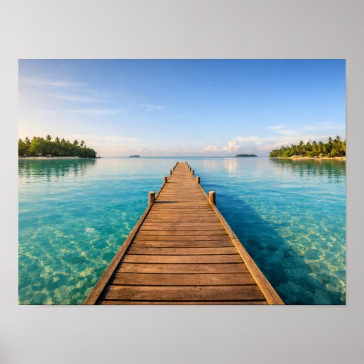 Tropical Wooden Pier Poster - Clear Turquoise ポスター (正面)