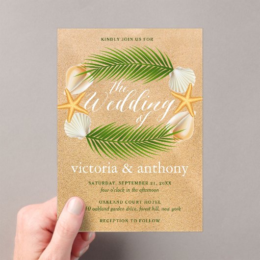 Tropical Wreath Sandy Beach Wedding アクリル招待状 (インサイチュ (ポータブル))