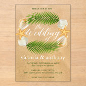 Tropical Wreath Sandy Beach Wedding アクリル招待状 (正面)