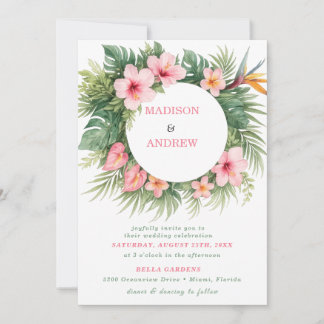 Tropical Wreath Wedding Invitation Green Floral  招待状