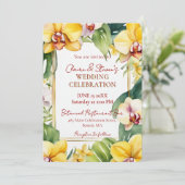 Tropical Yellow Orchid and Greenery Gold Wedding 招待状 (スタンド正面)