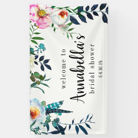TropicalBridalのシャワーの花のリースの歓迎の旗 横断幕 (縦)