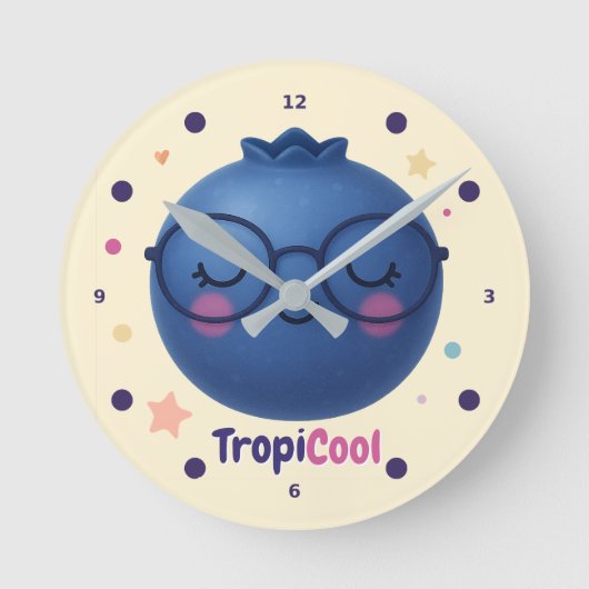 TropiCoolブルーベリー – かわいいかわいいフルーツウォールクロック ラウンド壁時計 (正面)
