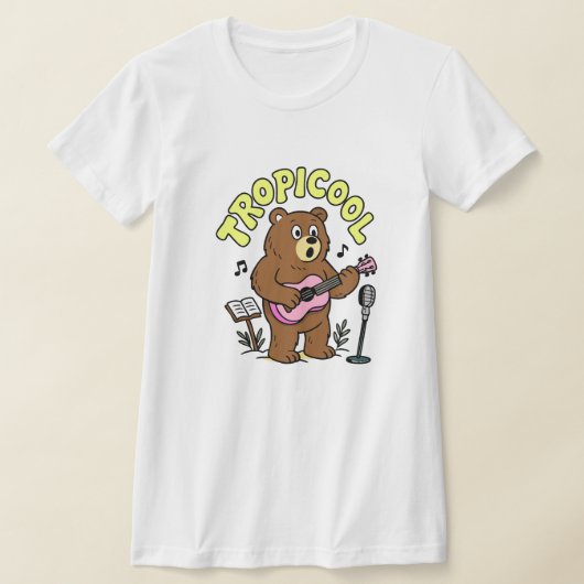 Tropicool Bear Playing Ukulele – Cute Funny Music  Tシャツ (レイダウン)