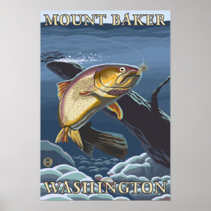 Trout Fishing Cross-Section - Mount Baker, WA ポスター