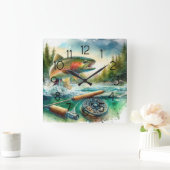 Trout Fly Fishing スクエア壁時計 (ホーム)