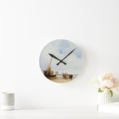 Trouville、c.1825の近くの浜に引き上げられた容器そしてワゴン ラウンド壁時計 (ホーム)