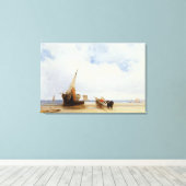 Trouville, c.1825近くのビーチ船とワゴン キャンバスプリント (インサイチュ (ウッドフロア))