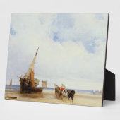 Trouville, c.1825近くのビーチ船とワゴン フォトプラーク (側面)