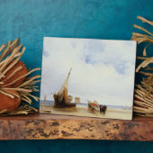 Trouville, c.1825近くのビーチ船とワゴン フォトプラーク (側面)