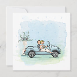 Trouwkaart bruidspaar in vintage Fiat 500 Jolly シーズンカード