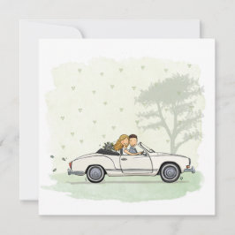 Trouwkaart bruidspaar in vintage Karmann Ghia