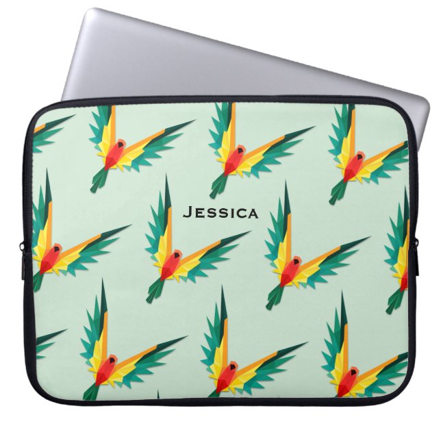 Trrendy Tropical Bird Pattern Blue Personalised ラップトップスリーブ (正面)