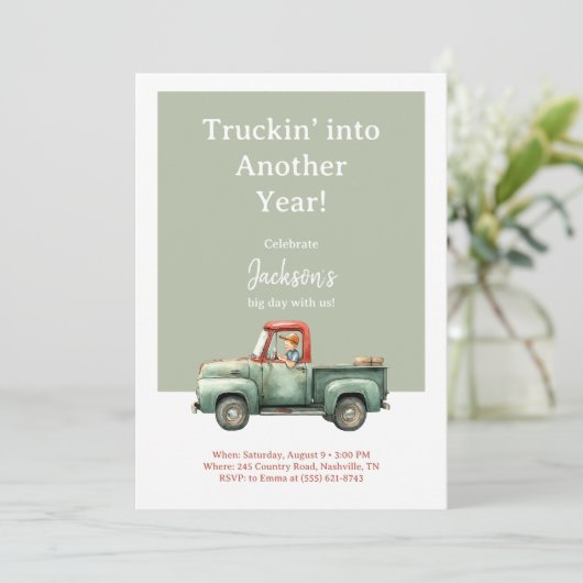 Truck Birthday Invitation • Boys Party 招待状 (スタンド正面)