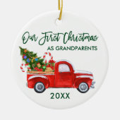 Truck Candy Canes初めてのクリスマスを祖父母に セラミックオーナメント (正面)