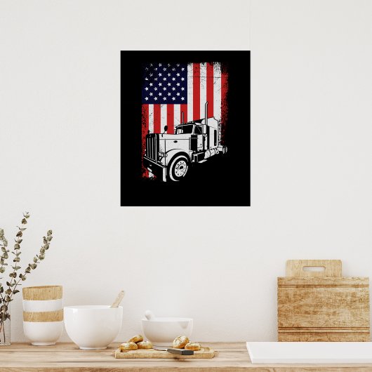 Truck Driver American Flag Trucker Gift ポスター (キッチン)