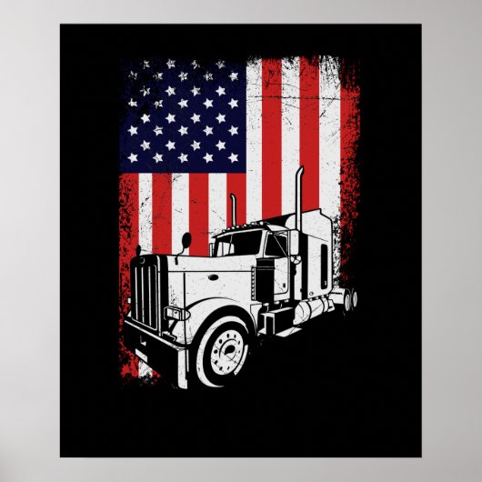Truck Driver American Flag Trucker Gift ポスター (正面)