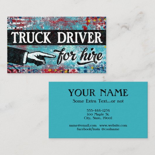 Truck Driver For Hire Business Card - Blue Red 名刺 (正面/裏面)