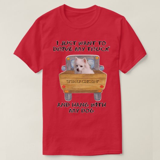 Truck Driving Dog American Eskimo Dog  Tシャツ (デザイン正面)