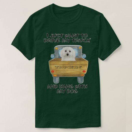Truck Driving Dog Bichon Frises  Tシャツ (デザイン正面)