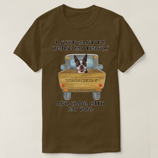 Truck Driving Dog Boston Terrier Tシャツ (デザイン正面)