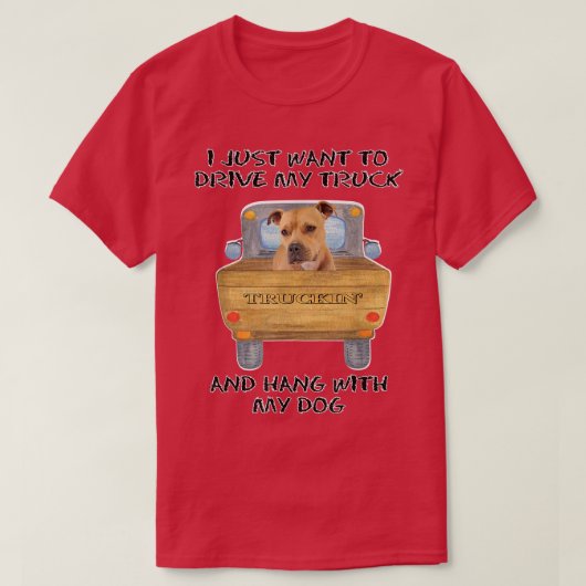 Truck Driving Dog Pitbull  Tシャツ (デザイン正面)