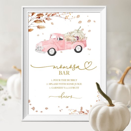 Truck Fall Girl Baby Shower MOMosa Bar Sign ポスター