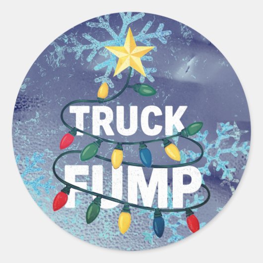 Truck Fump Minimal Art Xmas Lights And Star ラウンドシール (正面)