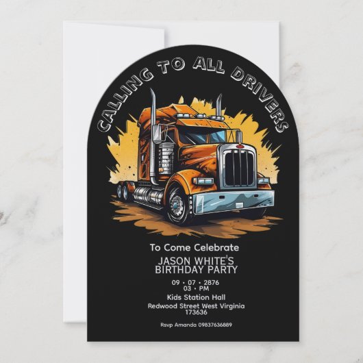 Truck Themed Boy Birthday Invitation  招待状 (正面)