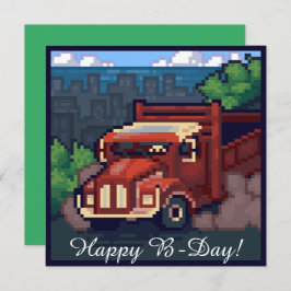 Truck, vrachtwagen, happy b-day pixel art,  カード