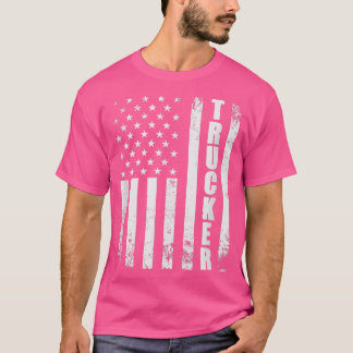 Trucker American Flag Semi Truck Driver 18 Wheeler Tシャツ