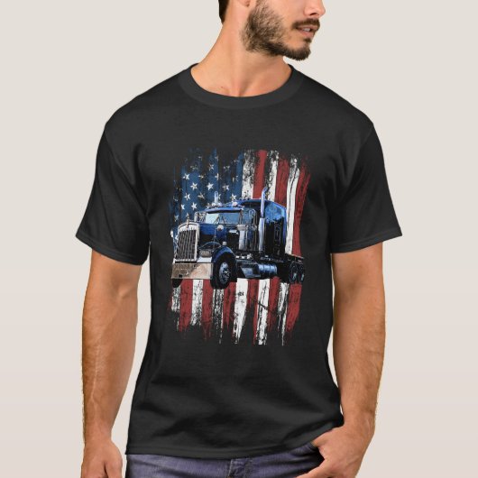 Trucker American Flag Truck Driver Truck Driver Tシャツ (正面)