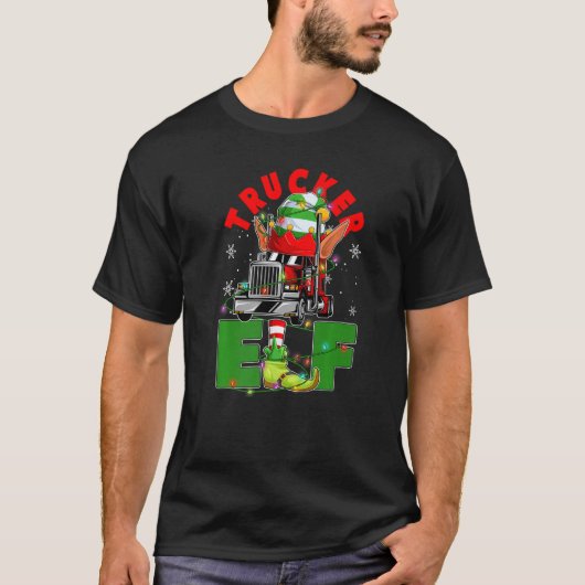 Trucker Elf Christmas Tree Light Truck Drivers Xma Tシャツ (正面)